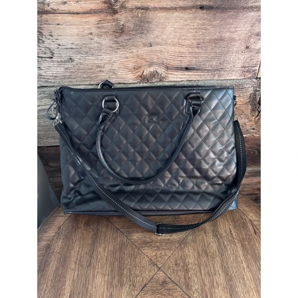 Solo New York Quilted Laptop Tote Bag Black Work Briefcase Crossbody Strap